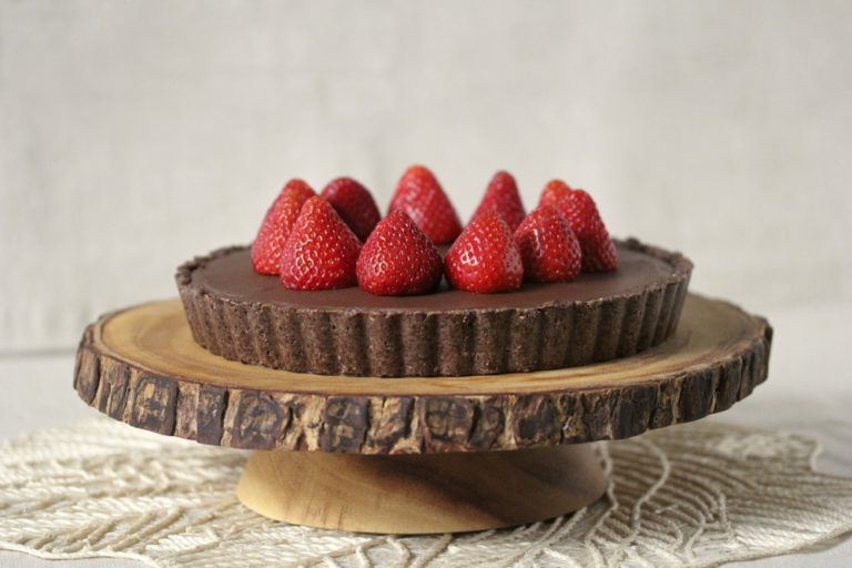 Dark Chocolate Hazelnut Tart With Fresh Strawberries • Bare Root Girl 