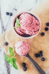 Deliciously creamy roasted blueberry frozen yogurt. Primal, healthy, gluten-free dessert recipe.