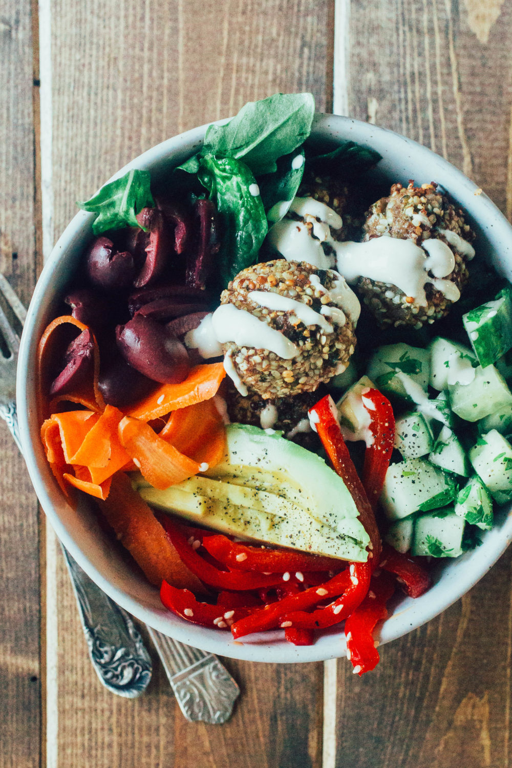 Paleo Falafel Bowl with Tahini Dressing, a great paleo, healthy, gluten-free, dairy-free, whole30 recipe.